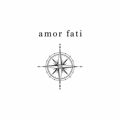 lettering amor-fati tattoo design, black linework flash