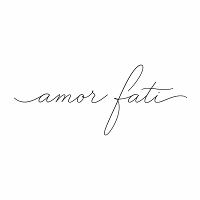 lettering amor-fati tattoo design, black linework flash