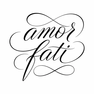 lettering amor-fati tattoo design, black linework flash