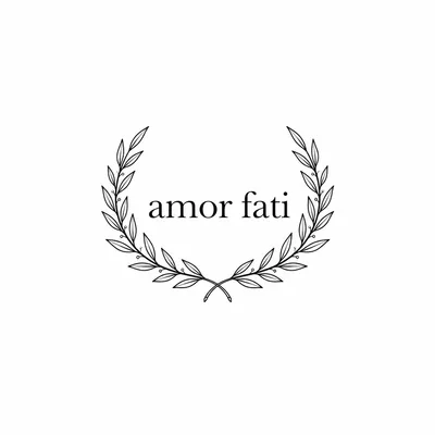lettering amor-fati tattoo design, black linework flash