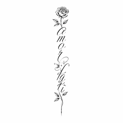 lettering amor-fati tattoo design, black linework flash