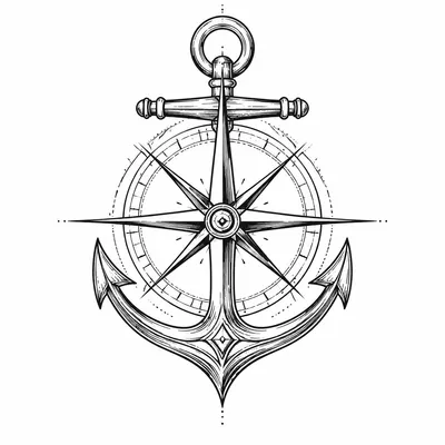 fine line anchor tattoo design, black linework flash