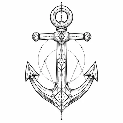 geometric anchor tattoo design, black linework flash