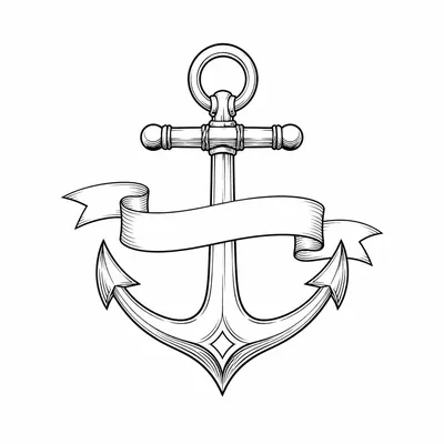fine line anchor tattoo design, black linework flash