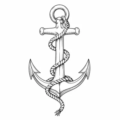 fine line anchor tattoo design, black linework flash
