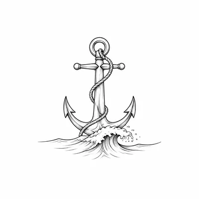 fine line anchor tattoo design, black linework flash