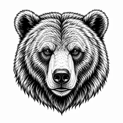 blackwork bear tattoo design, black linework flash