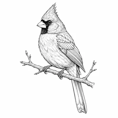 fine line cardinal tattoo design, black linework flash