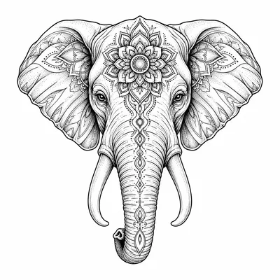 geometric elephant tattoo design, black linework flash