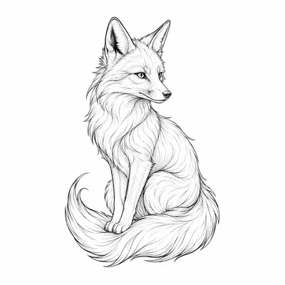 fine line fox tattoo design, black linework flash
