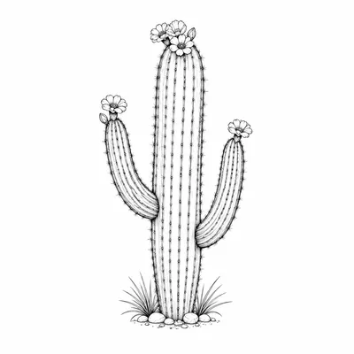 fine line cactus tattoo design, black linework flash