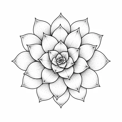 geometric succulent tattoo design, black linework flash