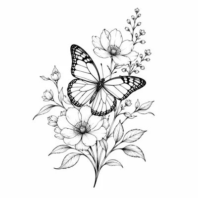 fine line butterfly tattoo design, black linework flash