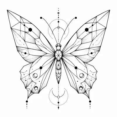 geometric butterfly tattoo design, black linework flash