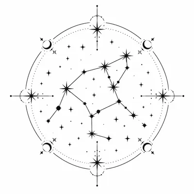 fine line celestial tattoo design, black linework flash