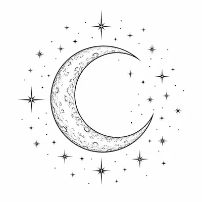 fine line celestial tattoo design, black linework flash