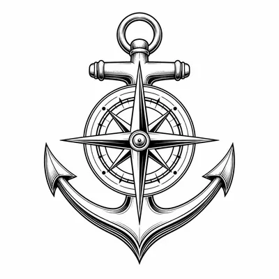 fine line compass tattoo design, black linework flash