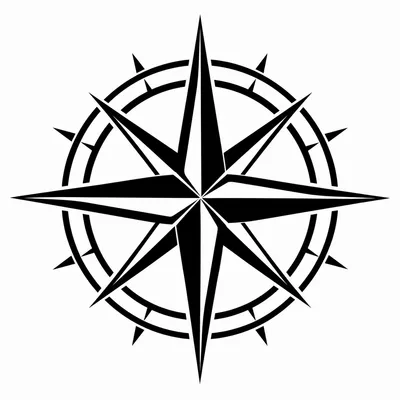 blackwork compass tattoo design, black linework flash