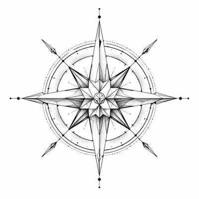 geometric compass tattoo design, black linework flash