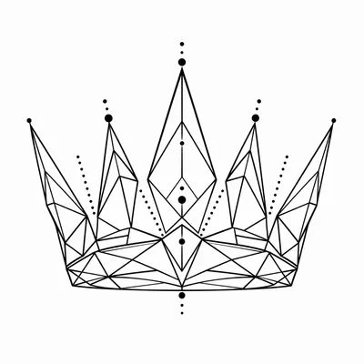 geometric crown tattoo design, black linework flash