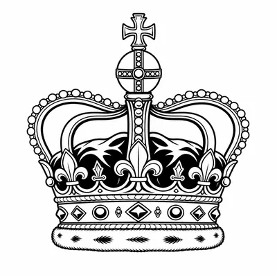 blackwork crown tattoo design, black linework flash
