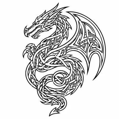 geometric dragon tattoo design, black linework flash
