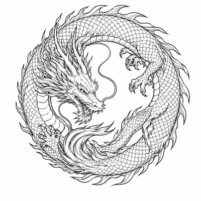 fine line dragon tattoo design, black linework flash