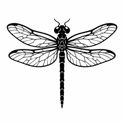 blackwork dragonfly tattoo design, black linework flash