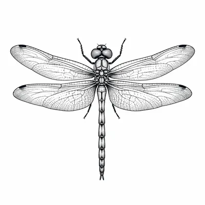 dotwork dragonfly tattoo design, black linework flash