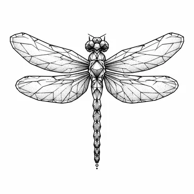 geometric dragonfly tattoo design, black linework flash