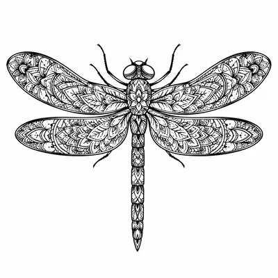 ornamental dragonfly tattoo design, black linework flash