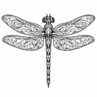 ornamental dragonfly tattoo design, black linework flash