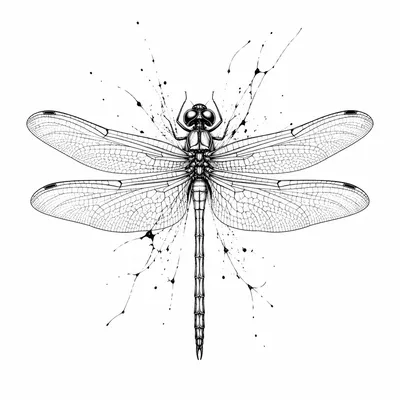 fine line dragonfly tattoo design, black linework flash