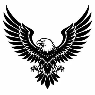 blackwork eagle tattoo design, black linework flash