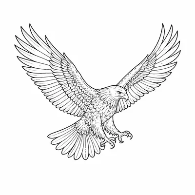 fine line eagle tattoo design, black linework flash