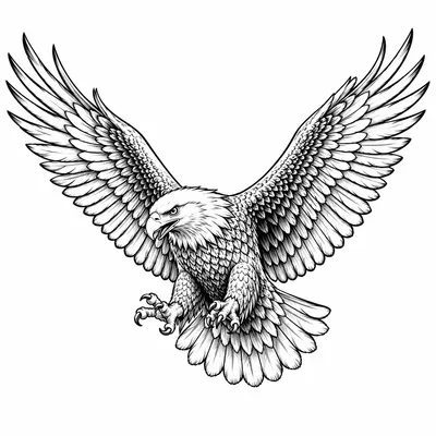 fine line eagle tattoo design, black linework flash