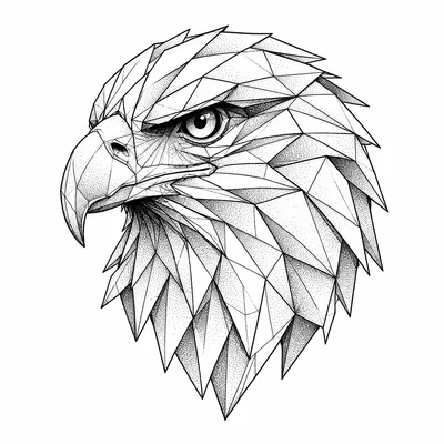 geometric eagle tattoo design, black linework flash