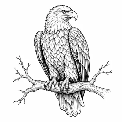 fine line eagle tattoo design, black linework flash
