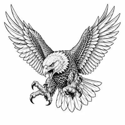 fine line eagle tattoo design, black linework flash