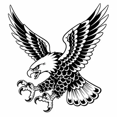 american traditional eagle tattoo design, black linework flash