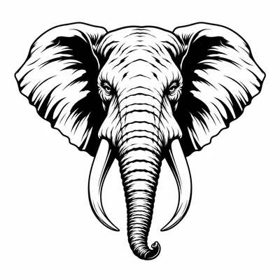 blackwork elephant tattoo design, black linework flash