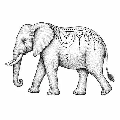 dotwork elephant tattoo design, black linework flash