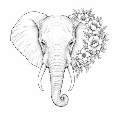 fine line elephant tattoo design, black linework flash