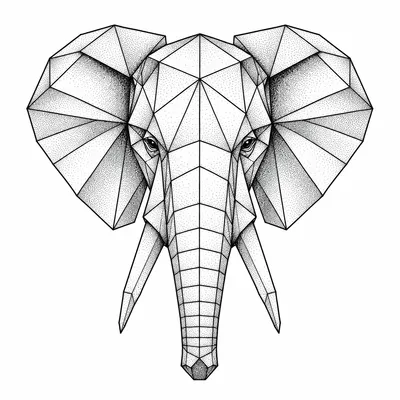 geometric elephant tattoo design, black linework flash