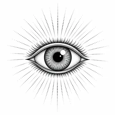 dotwork eye tattoo design, black linework flash