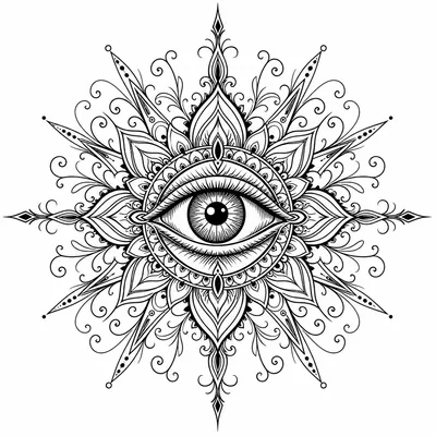 ornamental eye tattoo design, black linework flash
