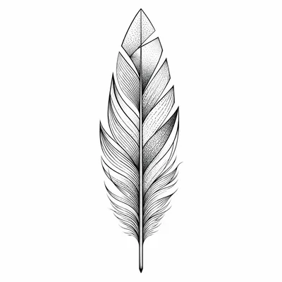 geometric feather tattoo design, black linework flash