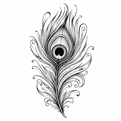 ornamental feather tattoo design, black linework flash