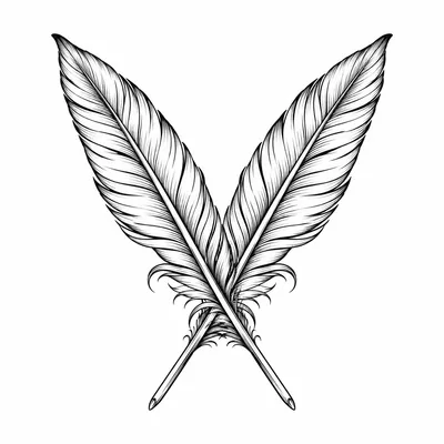 fine line feather tattoo design, black linework flash