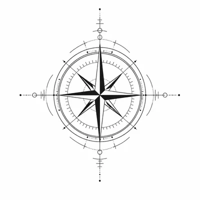 fine line compass tattoo design for the forearm, black linework flash